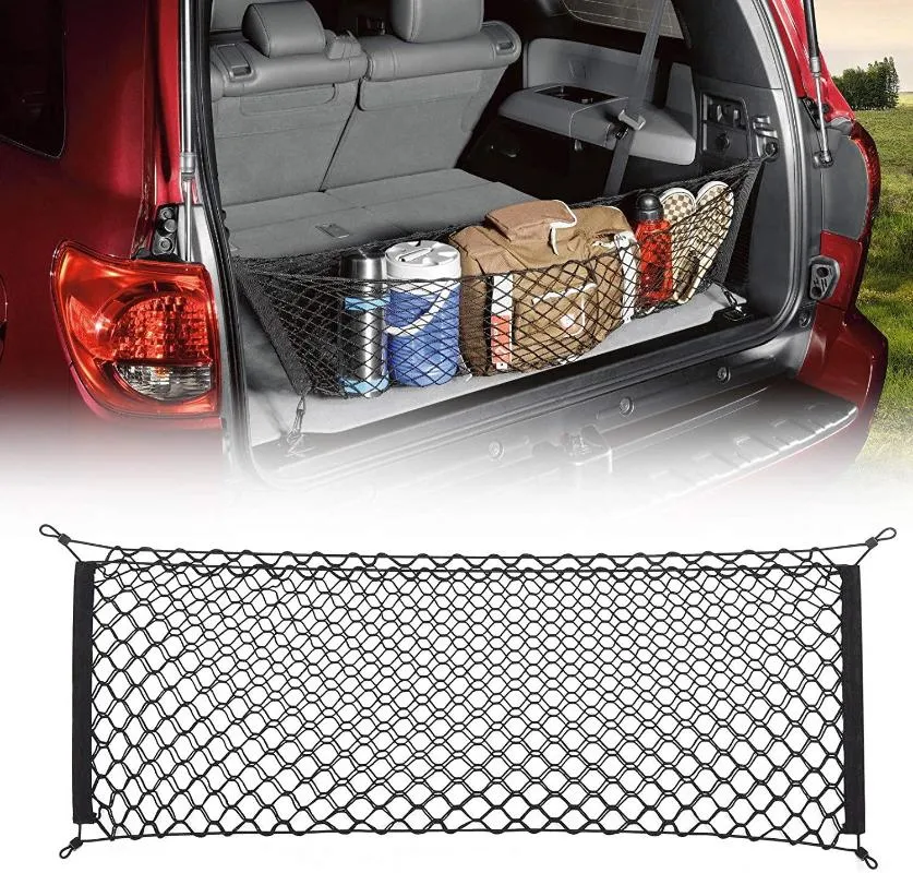 Car Organizer Trunk Cargo Net Auto Portellone posteriore bagagli Nylon elastico con ganci Tasca porta oggetti