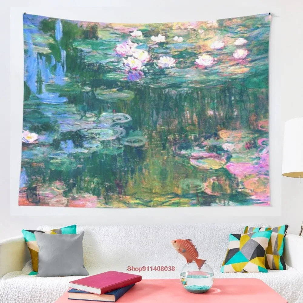 Tapissries Water Lilies Monet Tapestry Wall Hanging Beach Handduk Kasta filt Picknick Yoga Mat Hemdekoration 221006