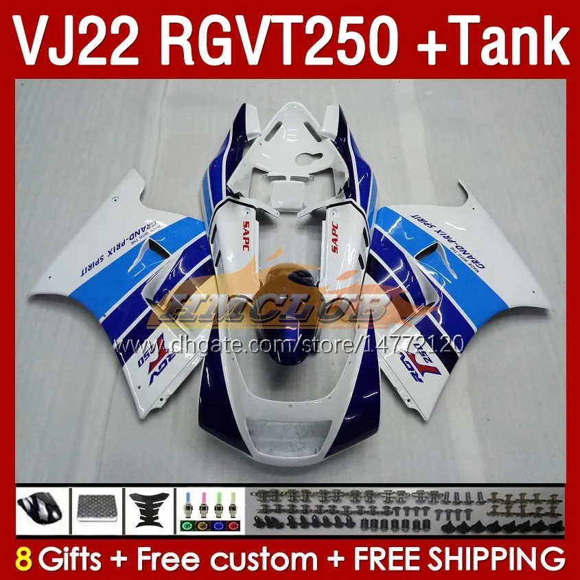 Tank Fairings For SUZUKI RGVT250 RGV-250 SAPC VJ22 160No.15 RGV250 VJ 22 RGVT-250 90 91 92 93 94 95 96 RGVT RGV 250 CC 1990 1991 1992 1993 1994 1995 1996 Fairing blue white