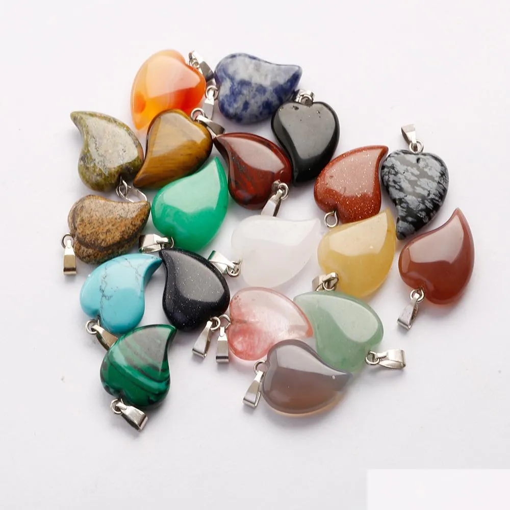 Pendant Necklaces Lovely Crooked Love Heart Shaped Stone Pendants Mixed Crystal Quartz Healing Charms Pendant For Jewelry M Mjfashion Dhcpr