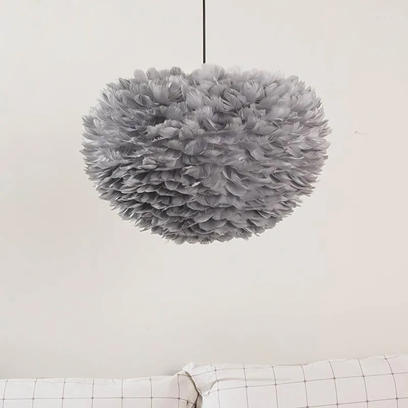Pendant Lamps Grey Feather Light Chandelier Nordic Creative Personality Lighting Warm Bedroom Clothing Store Lamp Led