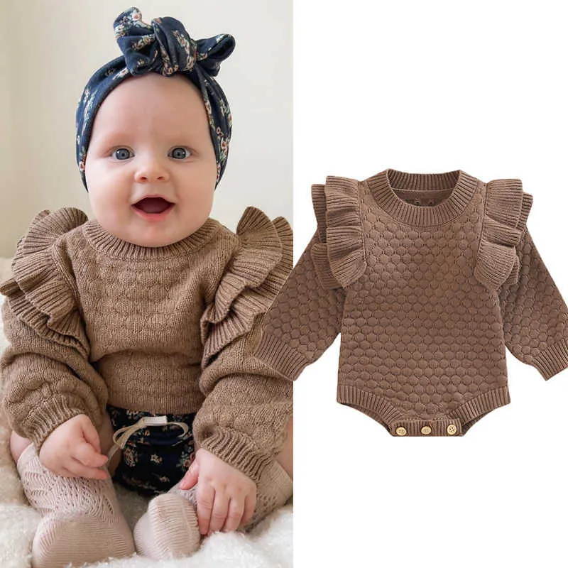 Rompers infantil meninas meninas outono suéter completo sweater Rodper malha sólida plufla recém -nascida roupas de bebê roupas 024m j220922