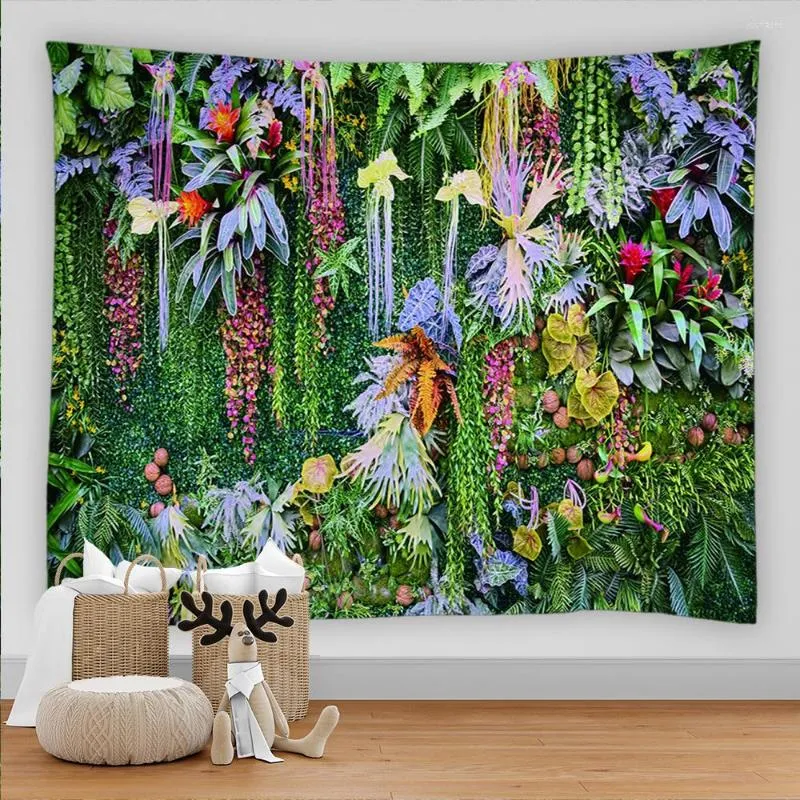 Tapestries Tropical Plant Grass Tapestry Flower Green Wall Hanging Cloth Bohemian Art Home Decor Printing Carpet Yoga Mat