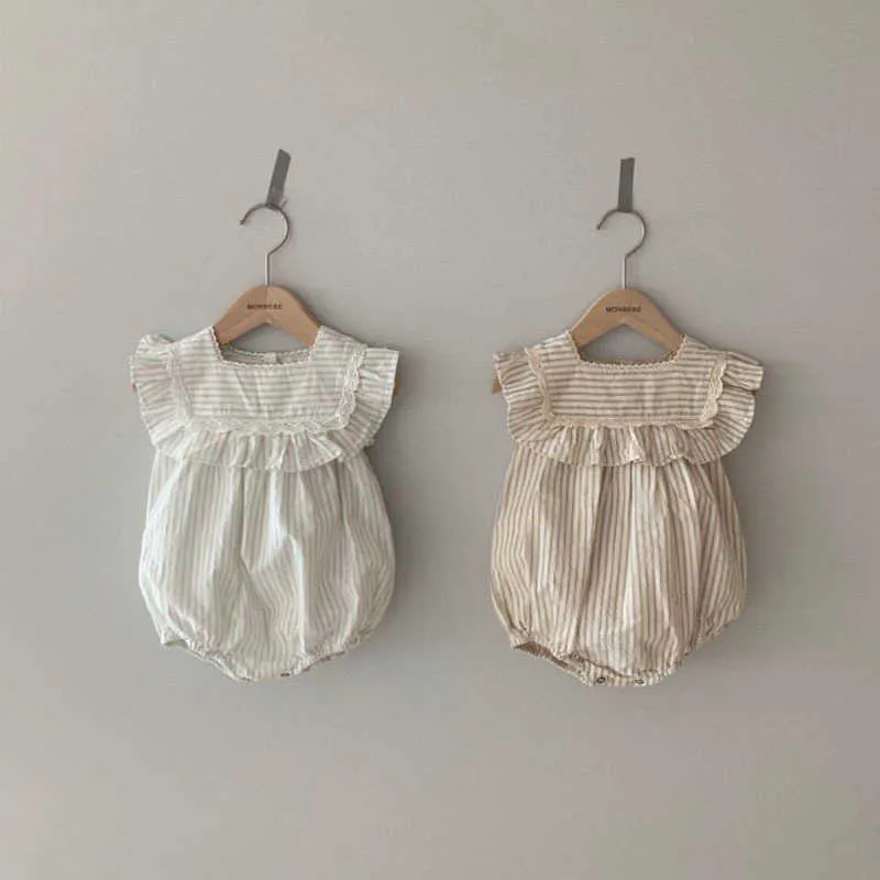 Rompers 2022 Summer New Baby Girl Bodysuit Ruffles Sleeveless Princess Clothes Cute Baby Girl Striped Jumpsuit Toddler Onesie 024M J220922