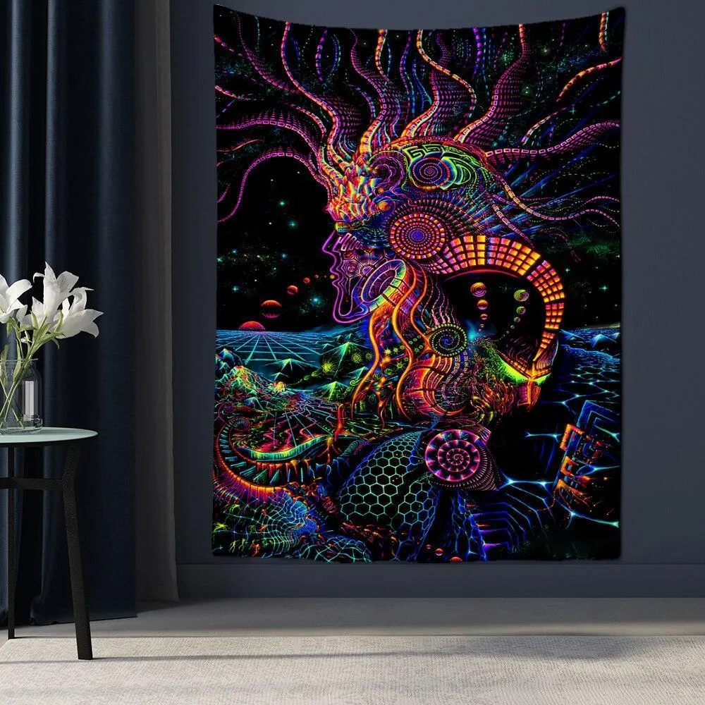 Tapestries Psychedelic escent Portrait Tapestry Wall Hanging Witchcraft Hippie Tapiz Bohemian Dormitory Home Decor 221006