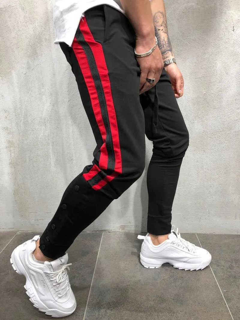 Men's Pants Mens Hit Color Side Taped Skinny Man Sport Joggers Trousers Black/Red/White G220929