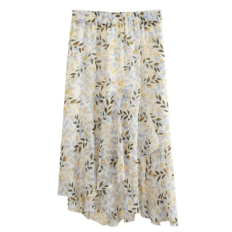 Plus size Dresses Plus Size Skir For Women Clothing Fashion Asymmetrical Length Female Skirt Beach Chiffon Floral ALine Curve Skirts Summer 221006