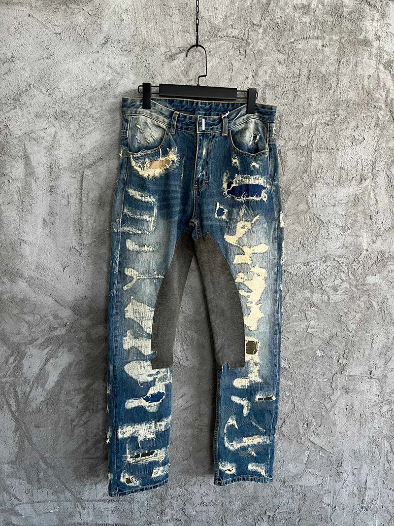 Projetar jeans gastos de novo masculino de jeans e inverno novas calças de jeans artesanais angustiadas