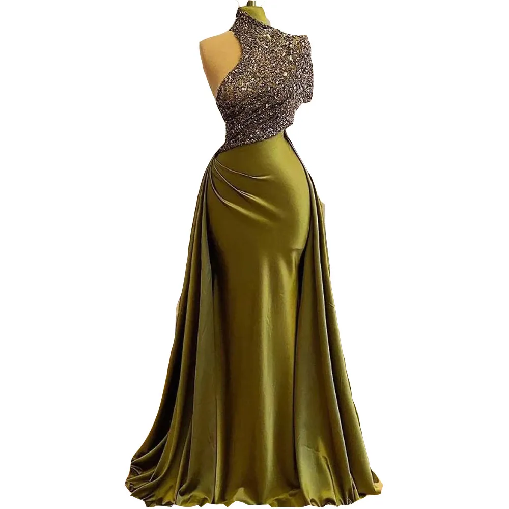 chinese dress ladies BABARONI V Neck Lace Lining and Tulle Dresses Olive Green, Olive Green / US0 main image 1