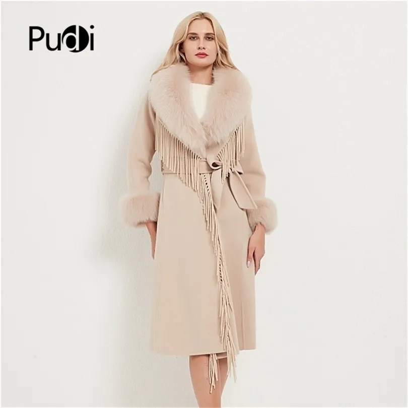 Womens Fur Faux Pudi Women Real Coat Jacket Female Lady Wool Blends Collar Coats Jackets Long Trench CT034 220930