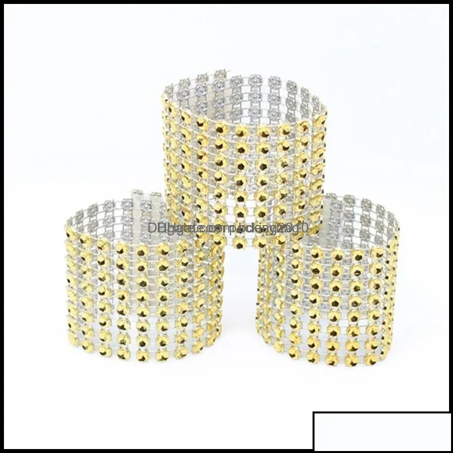 Plastic Napkin Rings El Wedding /Chair Sash Diamond Mesh Wrap For Party Decoration Gold/Sier Drop Delivery 2021 Table Accessories