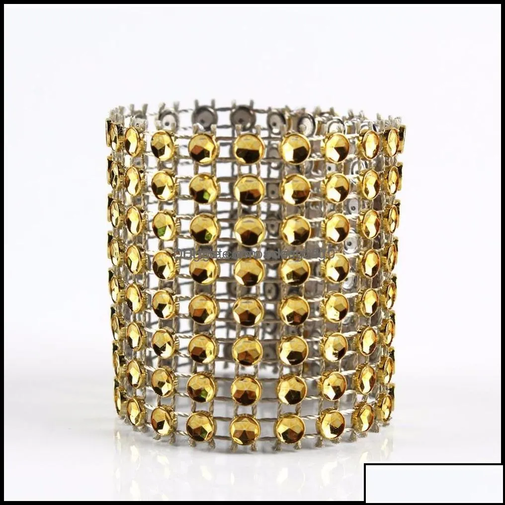 Plastic Napkin Rings El Wedding /Chair Sash Diamond Mesh Wrap For Party Decoration Gold/Sier Drop Delivery 2021 Table Accessories