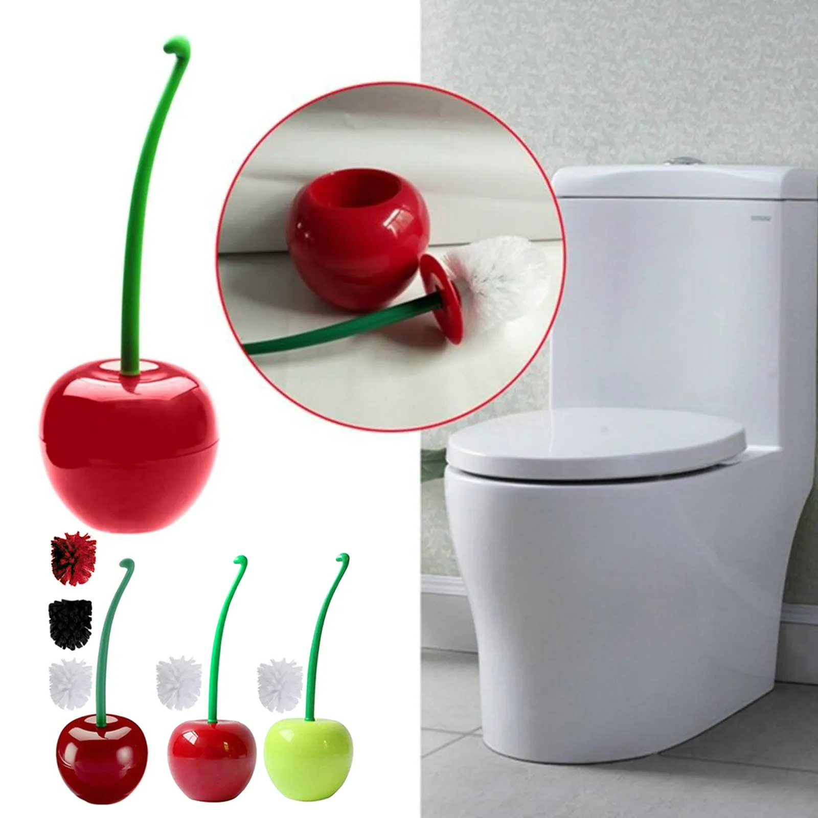 Toalettborstar Holder Creative Toalettborste Set Cherry Apple Shape Brush Lovely Scrub Thick Head Grundligt Clean Commode WI2538