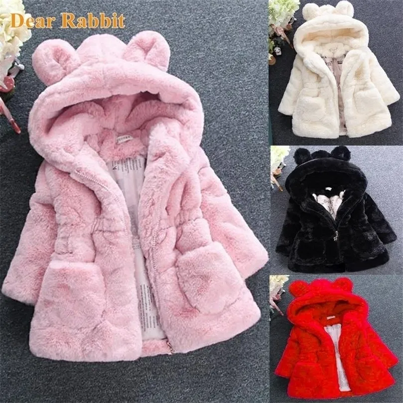 Jackets spring Baby Girls Clothes Faux Fur Coat Fleece Jacket Warm Snowsuit 17Y Hooded parka Childrens Outerwear autumn clothing 2201006