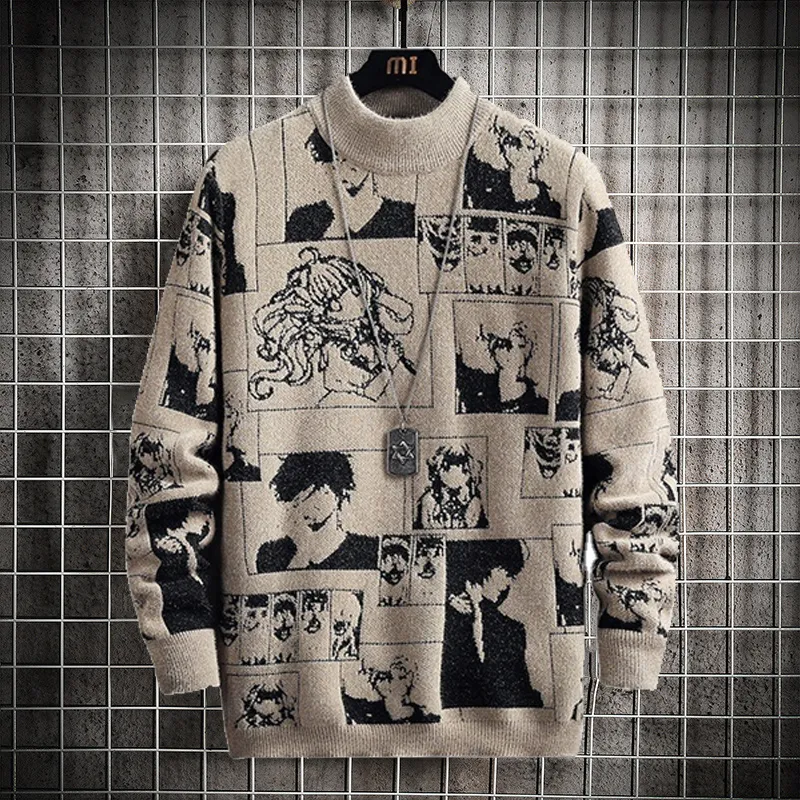 Anime trui mannen wintertruien lange mouwen pullovers anime kleding streetwear cartoon patroon mock nek Japan