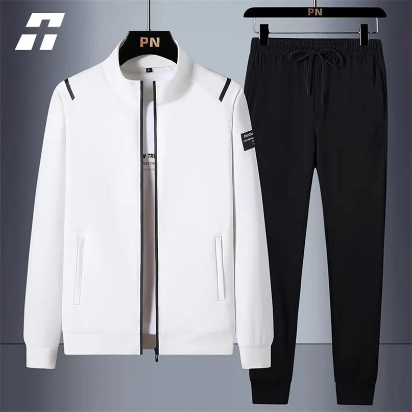 Herrspårsfall Casual Men's Tracksuit Spring Autumn Sportwear Men 2 Piece Set Sweatpants Print Brand Zipper Male Sweatshirt Plus Size 221006