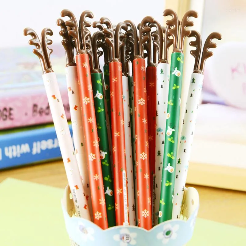 4pcs Merry Christmas Gift Pen 0.5mm Ballpoint Black Color Ink Snow Tree Deer Stocking School Party Supplies F845