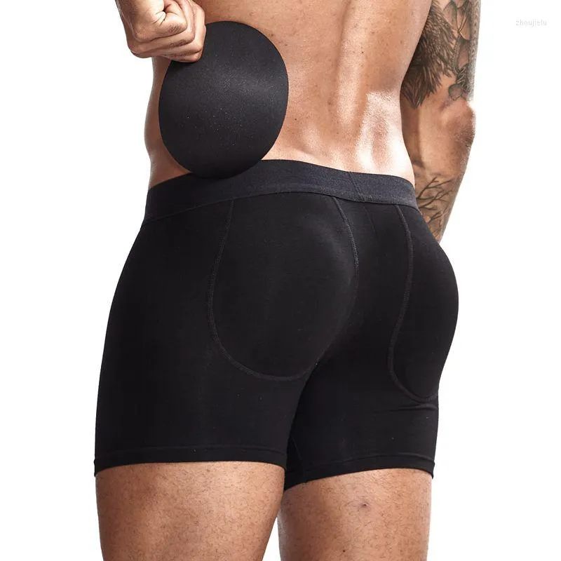 Underpants Jockmail Sexy Boxer Men Underwear Men's Butt-Enhancing Padded  Trunk Removable Pad Of BuLifter And Enlarge Package Pouch Black