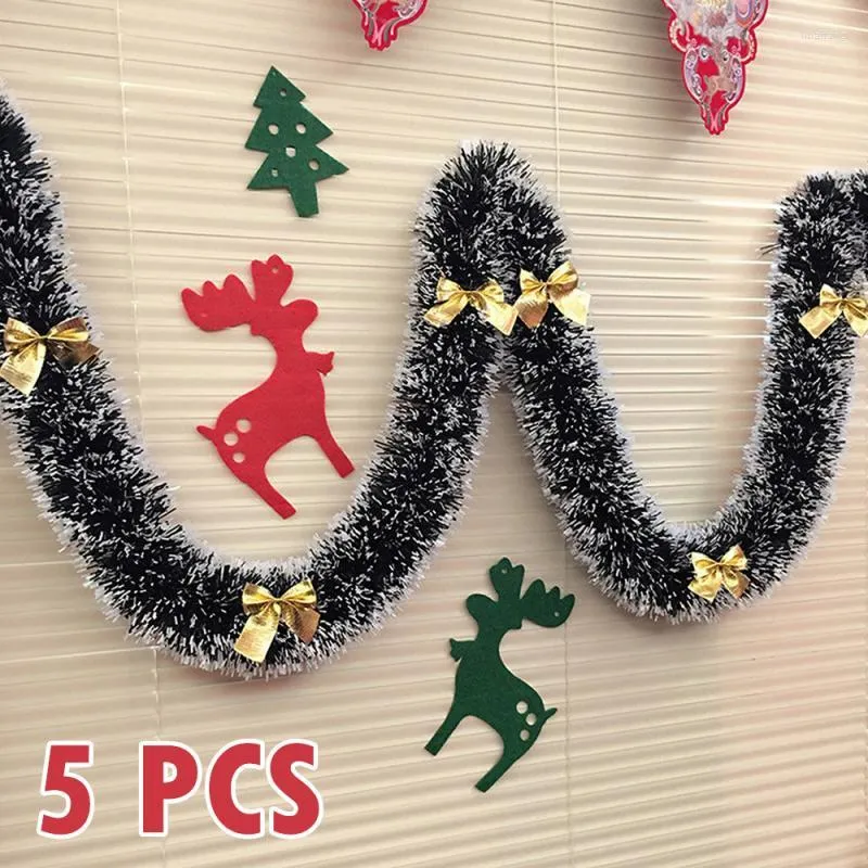 Christmas Decorations 5pcs 2M Chunky Xmas Bowknot/Ball Design Garland Tree Ornaments Home Party Wall Door Decoration Ribbon Decor Wholesale