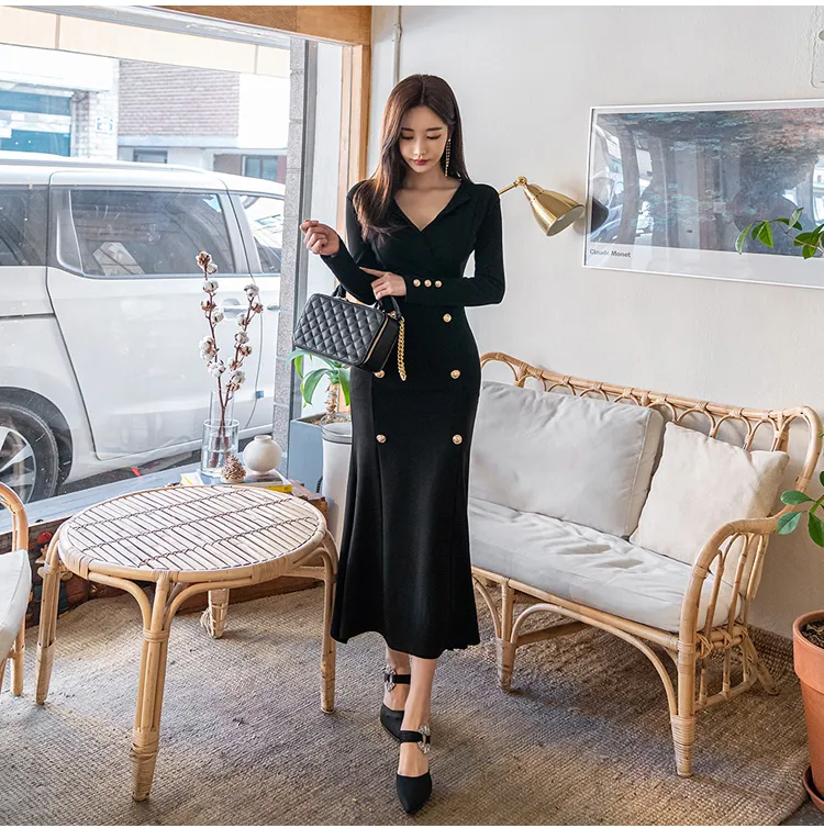 Work Dresses H Han Queen Elegant Double Breasted Linen Mermaid Dress Women  Autumn Sheath Office Wear Ankle-Length from Dhgate Work Dresses - price  66.69