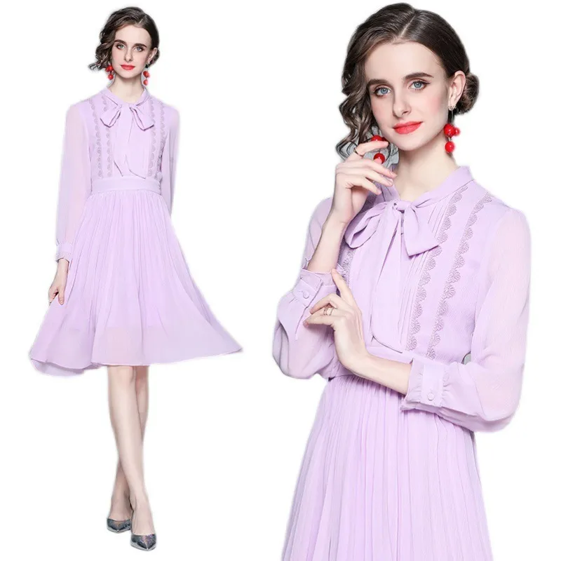 2021 Spring And Summer New 2XL Long-sleeved Dress High Waist Chiffon Casual Pleated Dress Fashion Sexy Elegant Slim Shirt Skirt