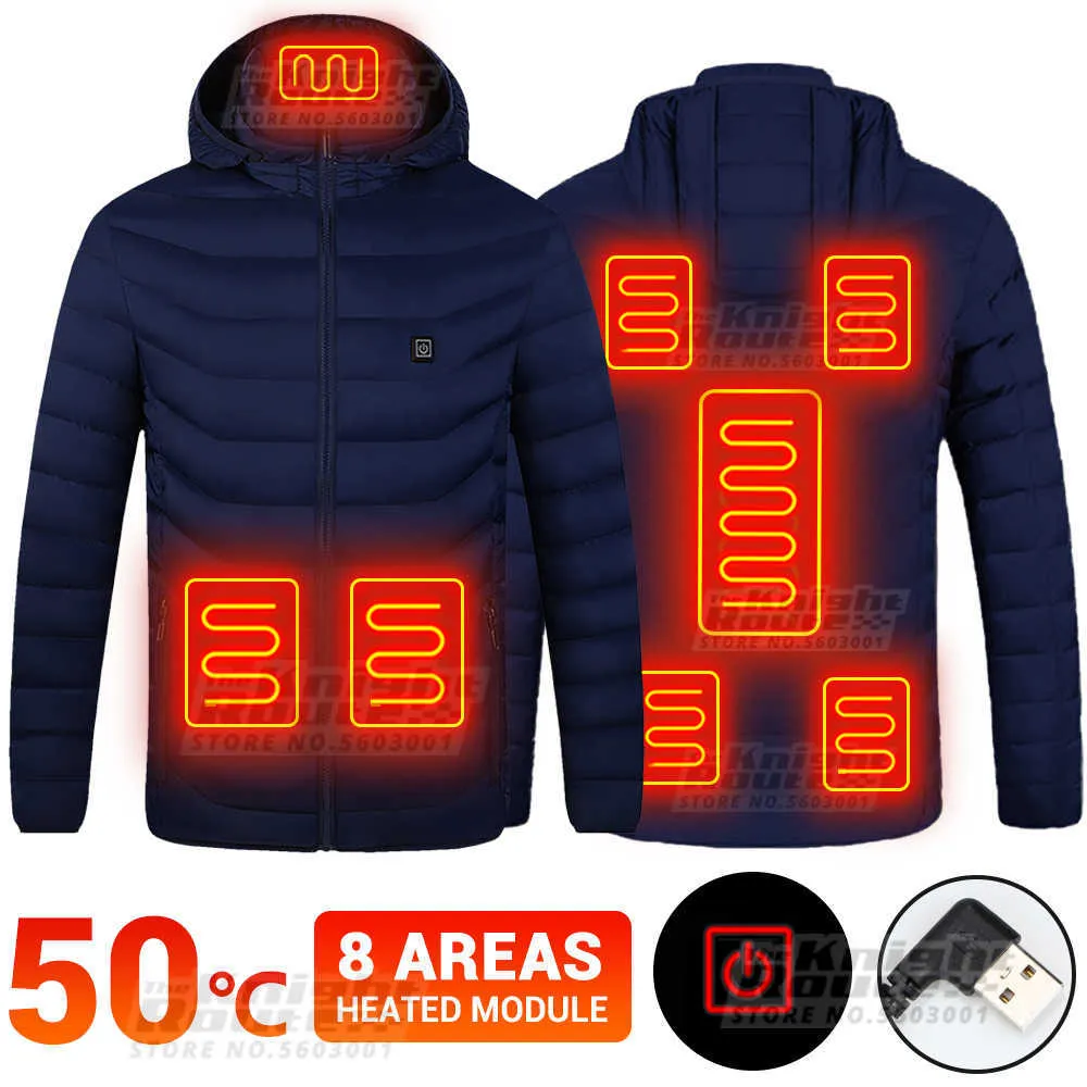 Vestes 8 Zones Électrique Veste Chauffante Chauffage USB Thermique Chauffant Sport Chaud Gilet Manteau Moto Vêtements Ski Camping Hommes Y2210