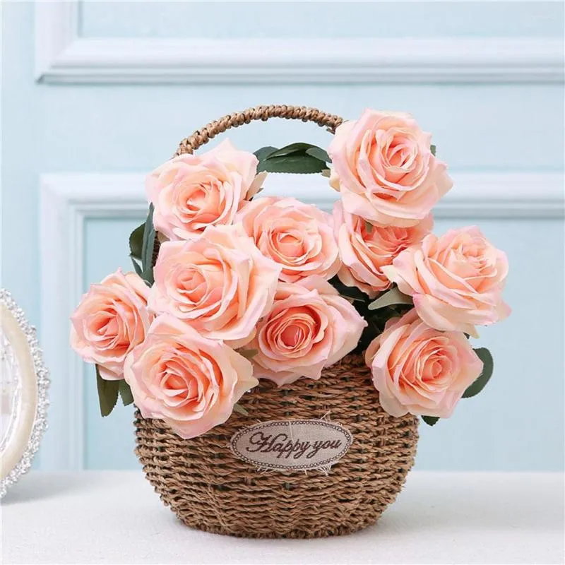 Fleurs décoratives 10 têtes/Bouquet de roses artificielles, Simulation de Bouquet de fleurs pour la maison et le bureau, fausse décoration florale pour Festival de mariage