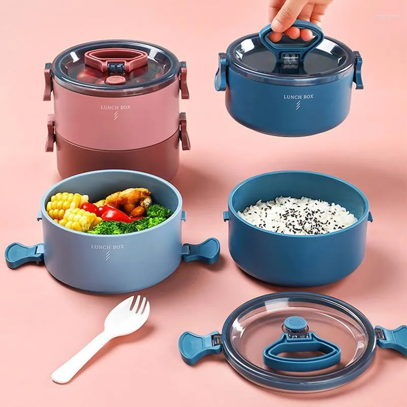 Set di stoviglie Double Bento Box Student School Contenitori termici per il pranzo in stile giapponese con scomparti per la colazione Contenitori per la colazione D