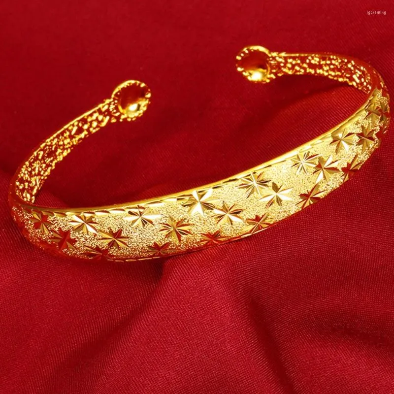 Bangle Classic Style Damesmop geel goud gevulde ster gesneden armband mode sieraden