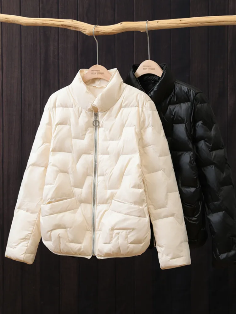 Parkas en duvet pour femmes automne hiver décontracté blanc canard doudoune femmes brillant léger vers le bas manteau femme fermeture éclair manches longues col montant Parkas courts 220930