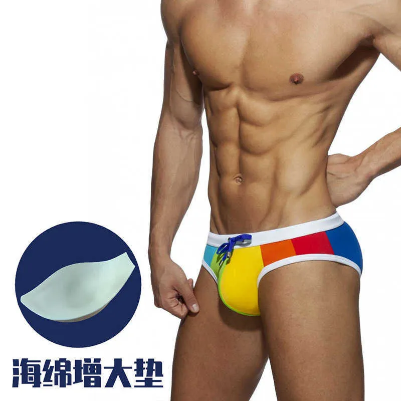 Triângulo de banho de banho masculino Triângulo de arco -íris sexy Bikini anti -exposição de traje de exposição para o amor gay J220913