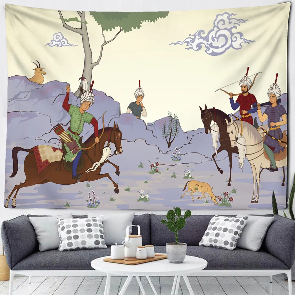Taquestres de tapeçaria medieval warrior parede pendurada na cultura velha cultura impressa decoração de pano hippie de casa vintage 221006
