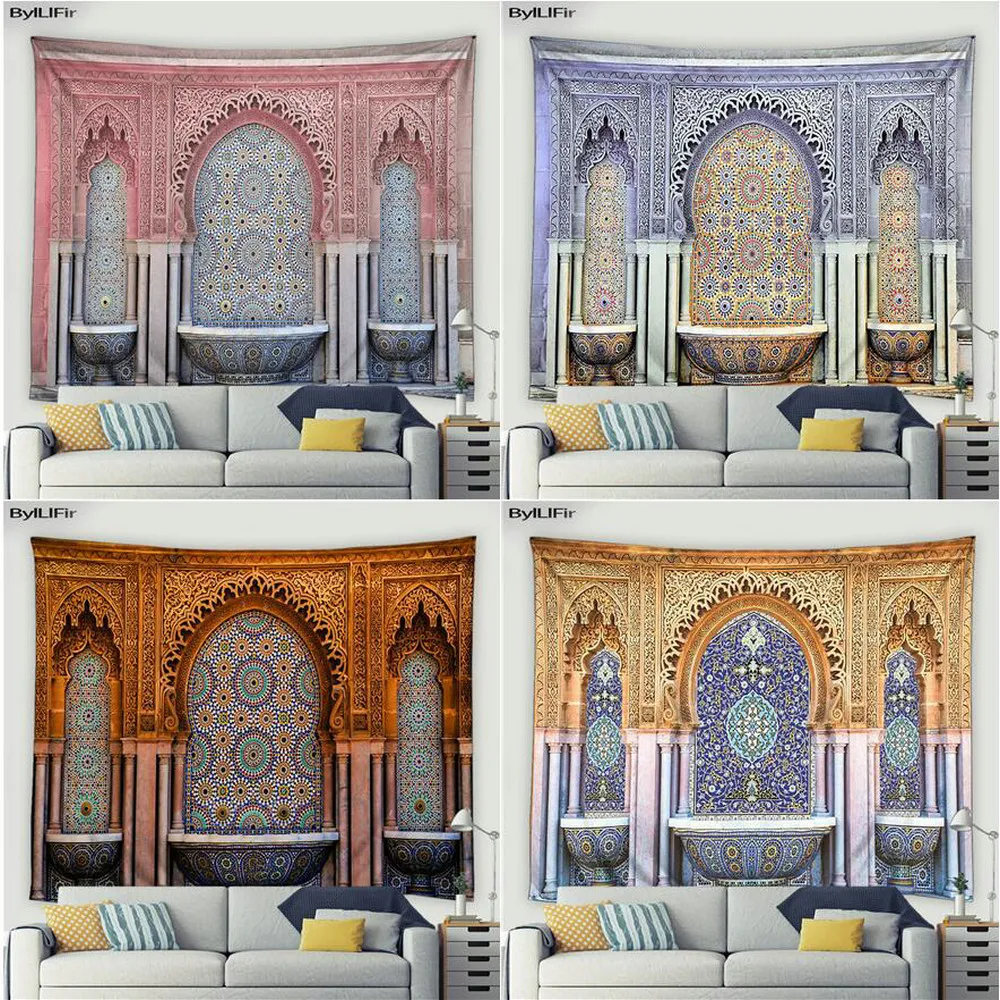 Wandteppiche, marokkanischer islamischer Retro-Wandteppich mit geometrischem Muster, Farbdruck, Wandbehang, Wohnzimmer, Schlafzimmer, Kunst, Heimdekoration, 221006