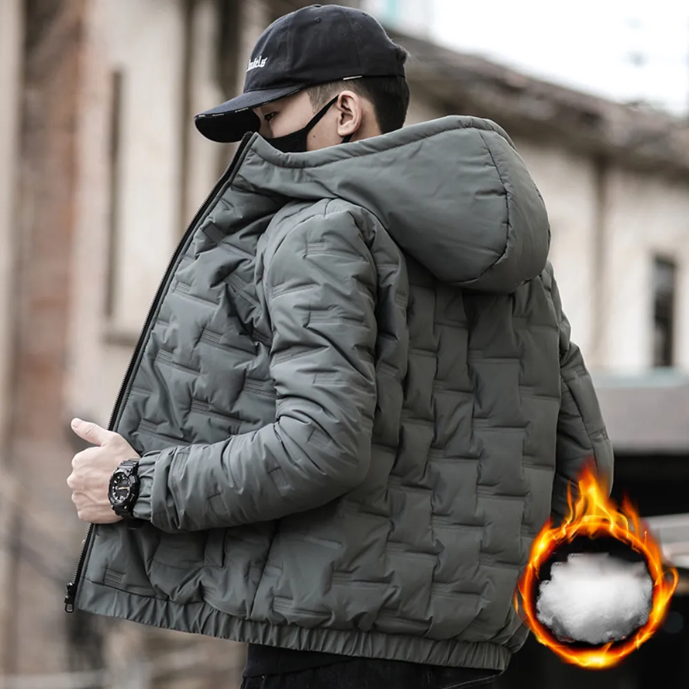 Men s Hooded Puffer Jacket Slim Fit Cotton Padded Korean Style 2024 Winter Streetwear
