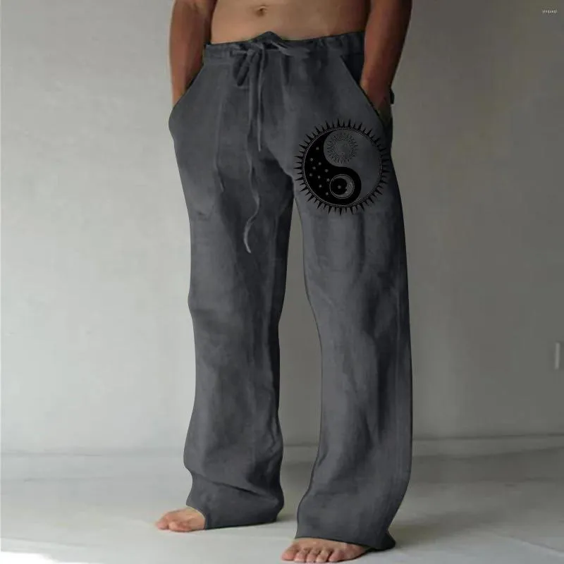 Мужские брюки полюсные пот мужские модные повседневные льняные карманные кружев