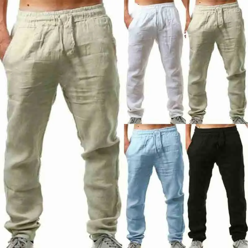 Men's Pants M-3XL Men Trousers Cotton Elastic Linen Fashion Hot Casual NEW G220929