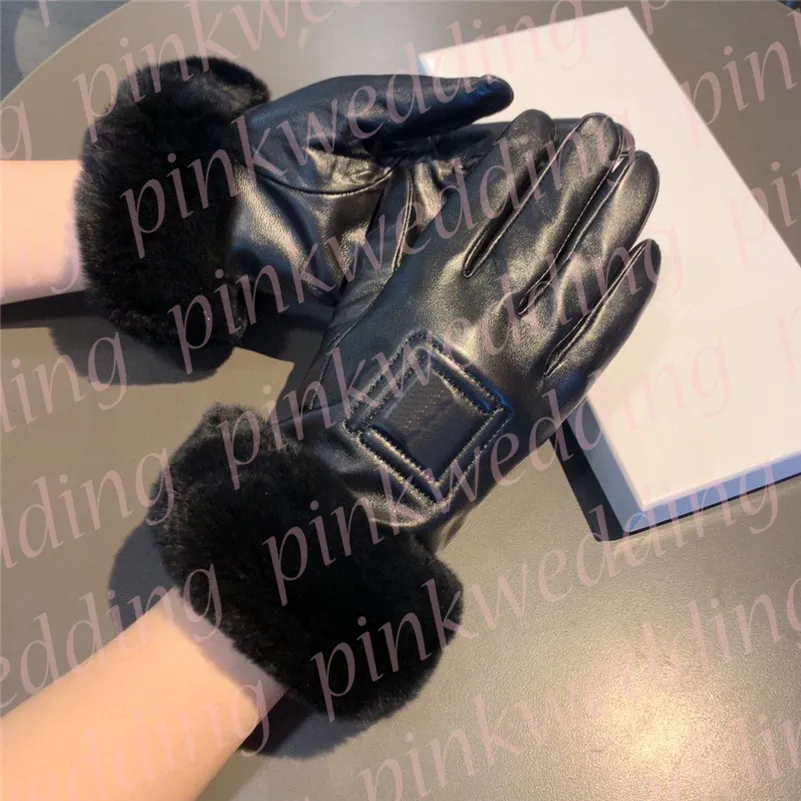 Broderi Letter Mittens Winter Pälshandskar Kvinnor Designer Sheepskin Gloves Velvet Warm Glove