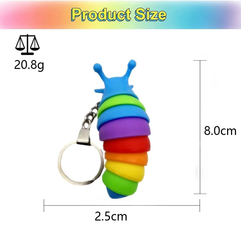 Finger Slug Snail Caterpillar Key Chain Relieve Stress Anti-Anxiety keyrings Squeeze Sensory Toys sxmy21