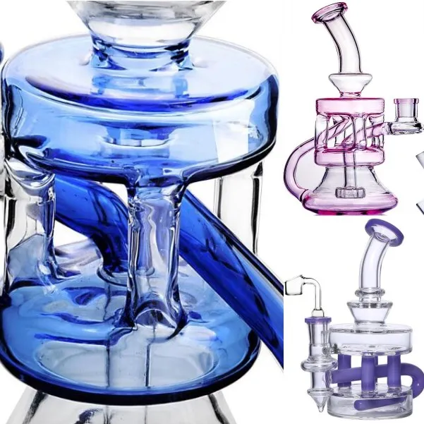 Real PIC colorful Hookahs Glass Water pipe diffuser showerhead perc Glass Bong Recycler Oil Rigs with 14 mm joint Bent Type purple