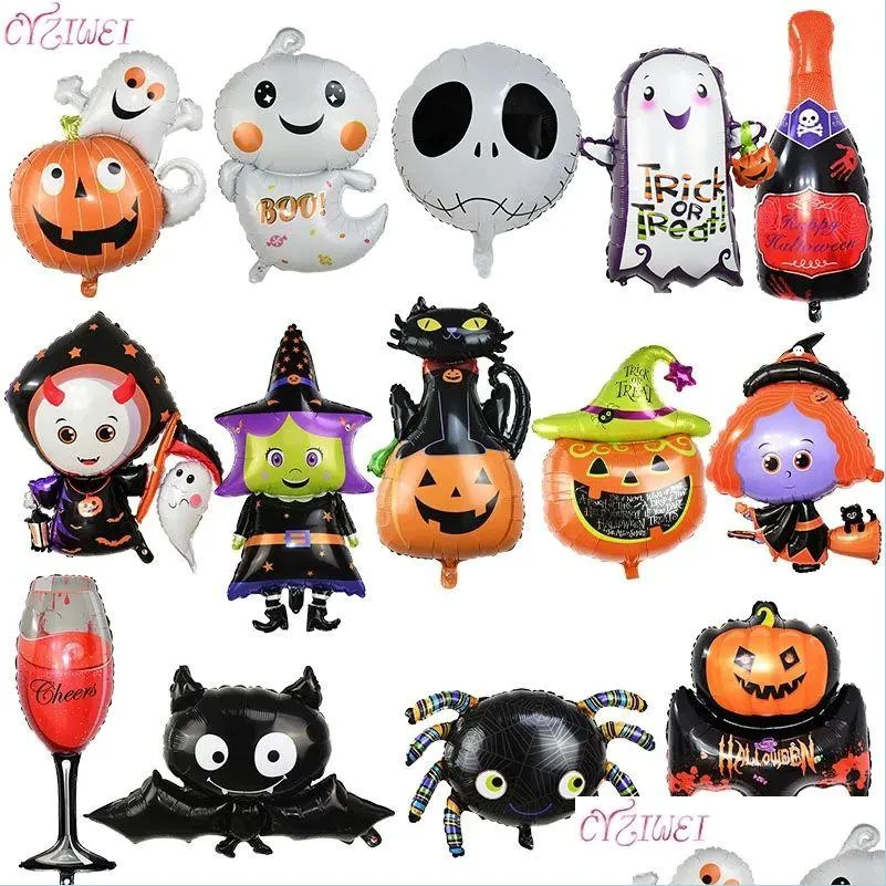 Autres fournitures de fête festives Ballons gonflables Halloween pour enfants Festifs Jouets en aluminium Citrouilles Fantômes Formes d'araignées Suppl Dhrkd