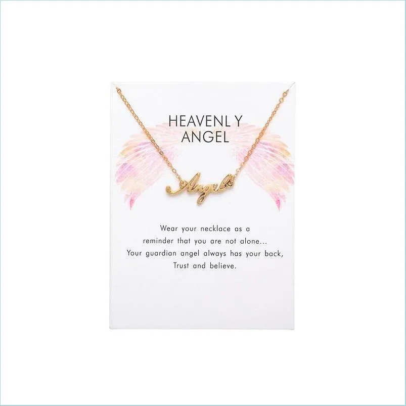 Pendant Necklaces Angel Letters Pendant Necklaces For Women Girl Gothic Gold Sier Clavicle Chain Collar Choker Jewelry Gift Mjfashion Dhezy