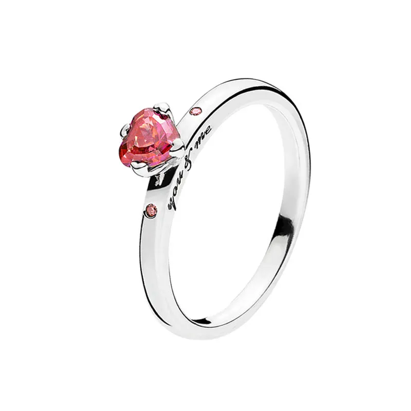 Сверкающее красное сердечное кольцо 925 Серебряные свадебные украшения для женщин с оригинальной коробкой для коробки для Pandora CZ обручальные подарки кольца