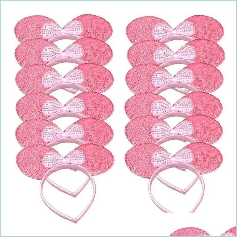 Christmas Decorations 12Pcs Sparkling Pink Glitter Sequin Mouse Ears Headband For Birthday Party Halloween Gilrs Hair Accessories 12 Dh9Pw