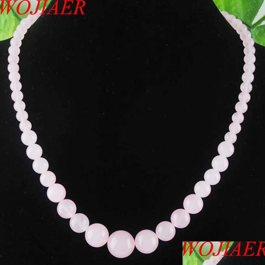 Colares de miçangas rosa rosa quartzo gem pedra de 6 a 14 mm de contas redondas graduadas no colar de mulheres 17,5 polegadas jóias de fios f3004 d bdejewelry dh0k5