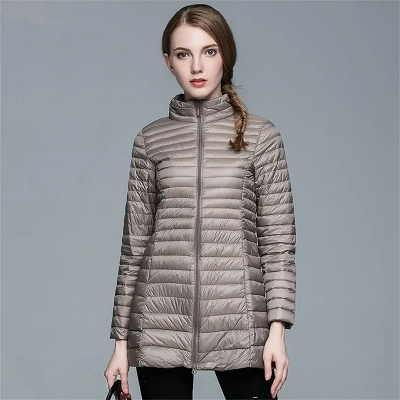 Parka da donna in piumino Cappotto caldo primaverile da donna Piumino in piumino d'anatra ultraleggero Giacche lunghe e slim solide 220930