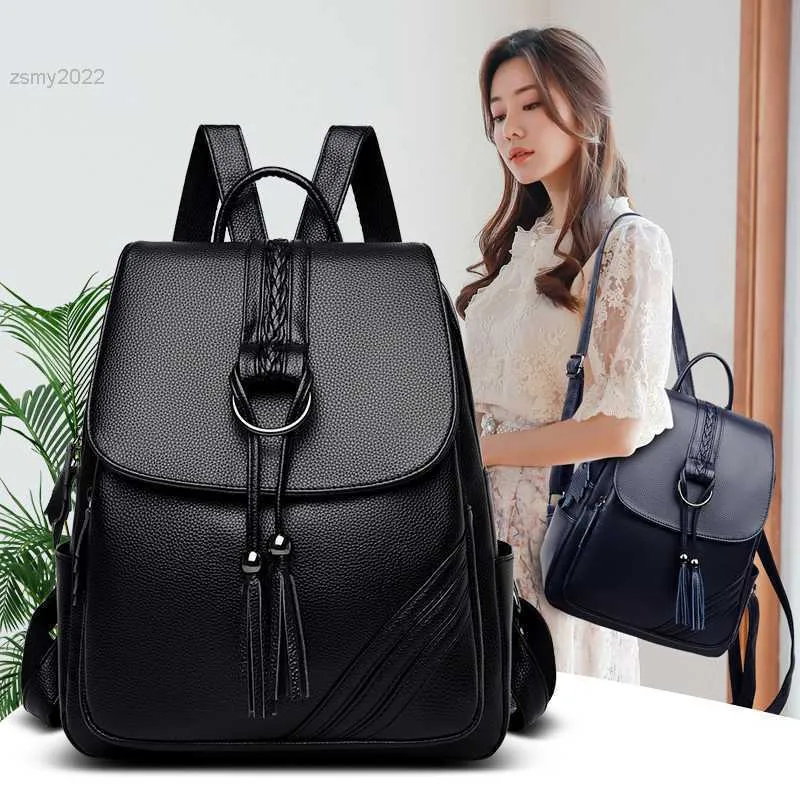 TASSEL Women Backpacks Designer Högkvalitativ mjuk läder Fashion Back Bag Brand Kvinnliga resväskor Mochilas Mujer 2021 Backpåsar