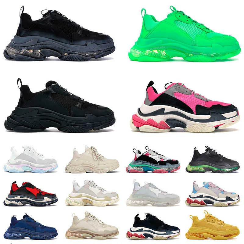 الأحذية الرياضية 2022 أحذية Balencigas Triple S في الهواء الطلق للرجال النسائيين الأسود الأبيض واضحة واضحة اللون الأزرق الكريستال البيج النيون مصمم وردي أخضر