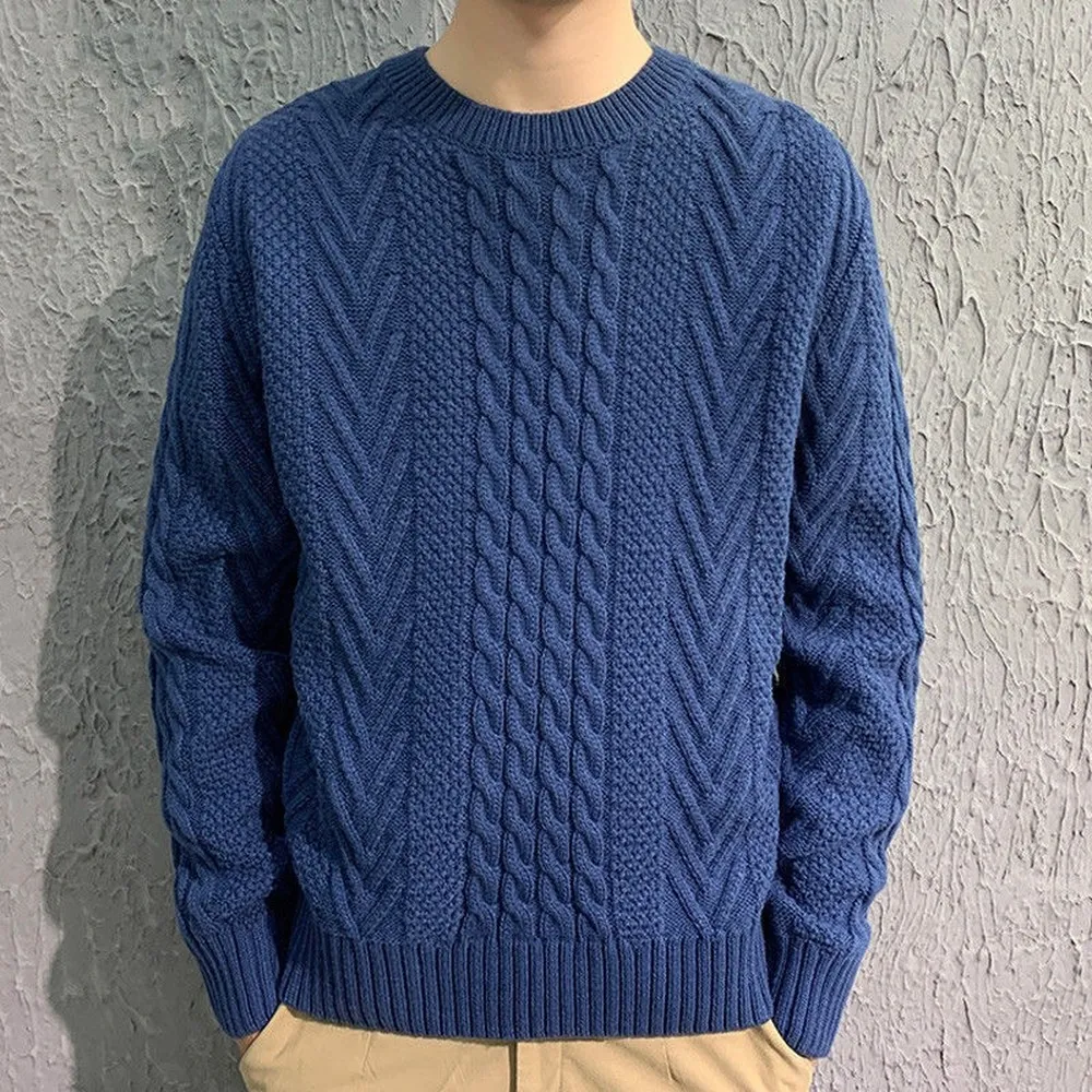 Кабельный вязаный свитер мужчина осень зимние топы мужчины повседневная одежда.