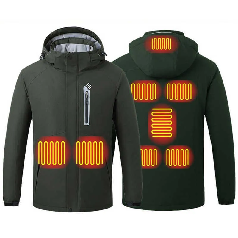 Vestes 8 zones chauffées hommes chasse imperméable extérieur manteau coupe-vent USB chauffage à capuche électrique vêtements Y2210