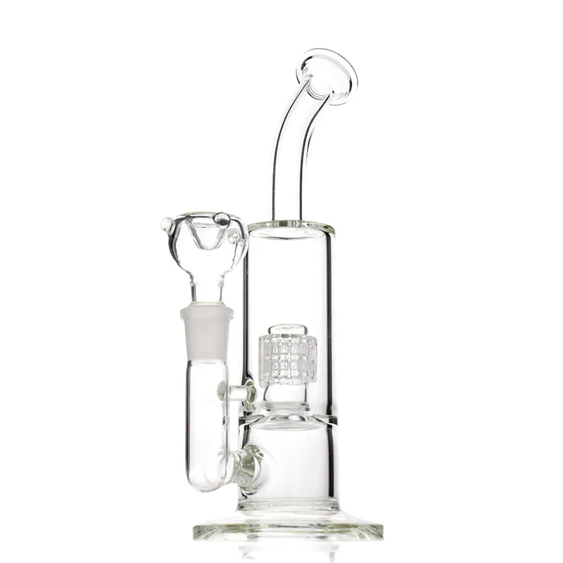 10.6-Inch Clear Bent Neck Glass Hookah Bong - Barrel Percolator, 18mm Female Joint